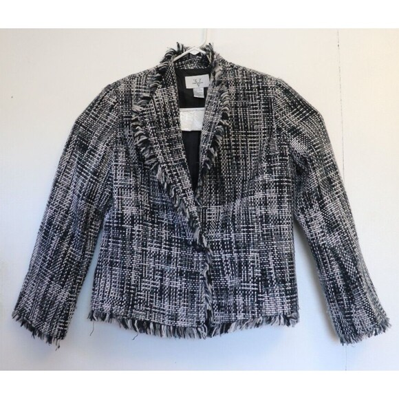 Versailles Blazer Womens Sz 8 Grey Black Tweed Fringe Work Office‎ Casual Jacket - Picture 1 of 7